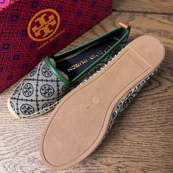 NEW!NWT! Tory Burch T Monogram Jacquard Espadrilles Women Navy Nappa Leather US6 - Picture 6 of 7